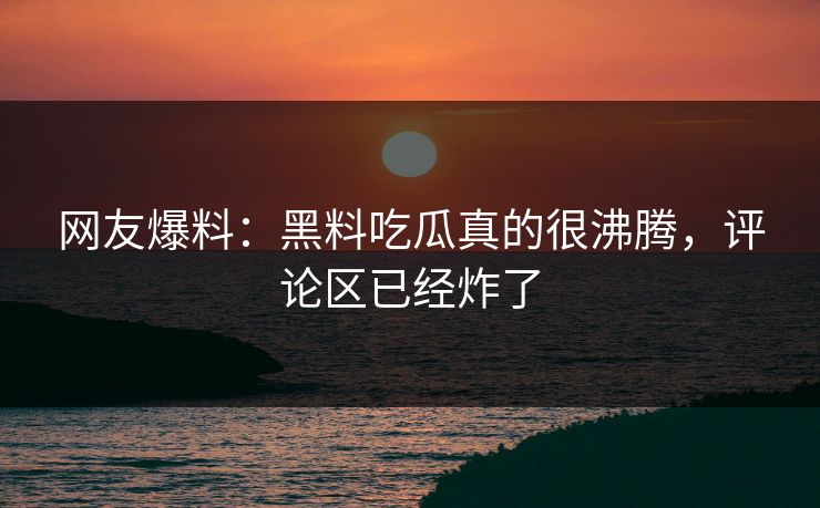 网友爆料：黑料吃瓜真的很沸腾，评论区已经炸了