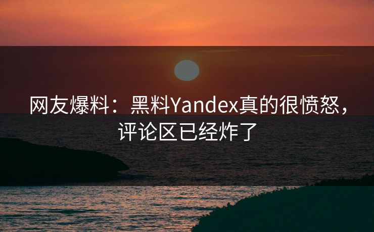 网友爆料：黑料Yandex真的很愤怒，评论区已经炸了