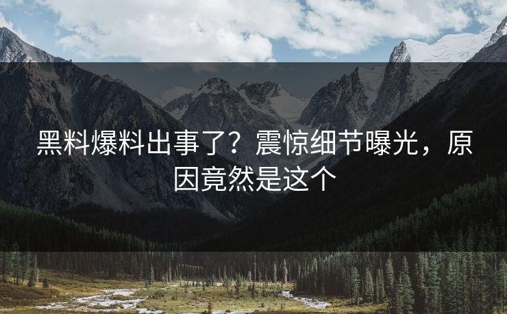 黑料爆料出事了？震惊细节曝光，原因竟然是这个