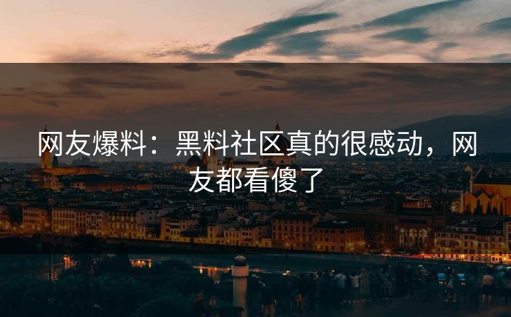 网友爆料：黑料社区真的很感动，网友都看傻了