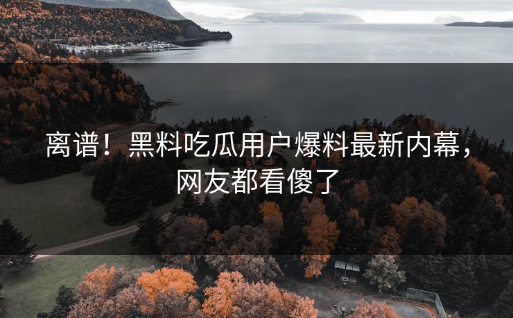 离谱！黑料吃瓜用户爆料最新内幕，网友都看傻了