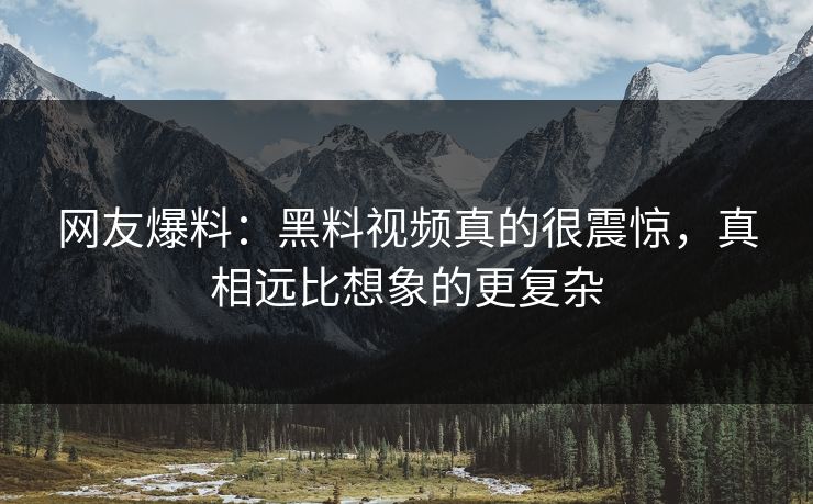 网友爆料：黑料视频真的很震惊，真相远比想象的更复杂