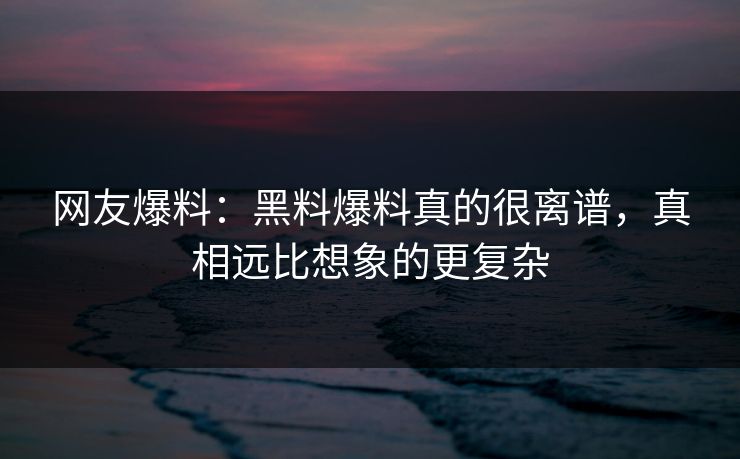 网友爆料：黑料爆料真的很离谱，真相远比想象的更复杂