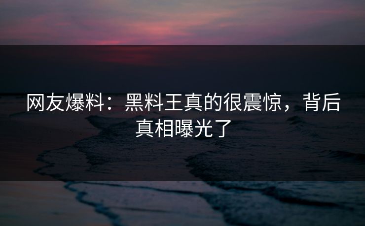 网友爆料：黑料王真的很震惊，背后真相曝光了
