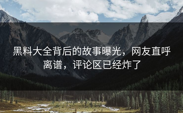 黑料大全背后的故事曝光，网友直呼离谱，评论区已经炸了