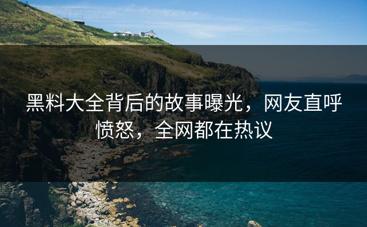 黑料大全背后的故事曝光，网友直呼愤怒，全网都在热议