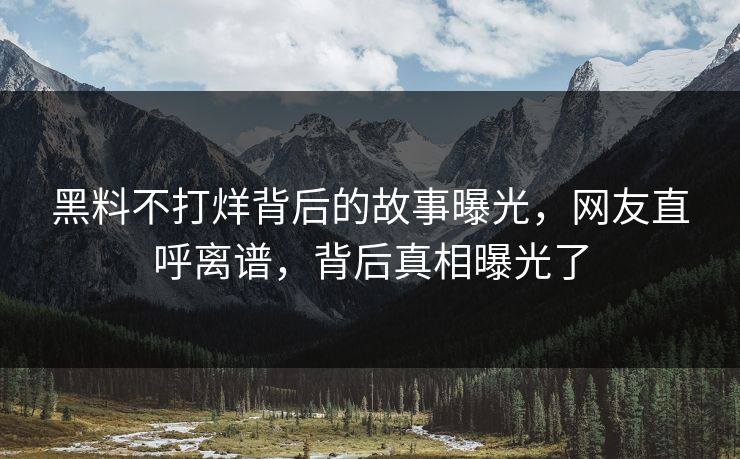 黑料不打烊背后的故事曝光，网友直呼离谱，背后真相曝光了