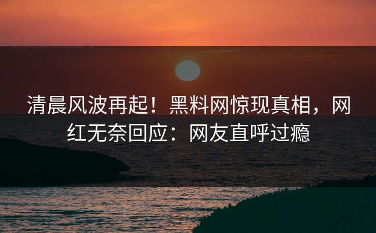 清晨风波再起！黑料网惊现真相，网红无奈回应：网友直呼过瘾