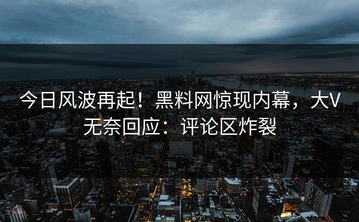 今日风波再起！黑料网惊现内幕，大V无奈回应：评论区炸裂