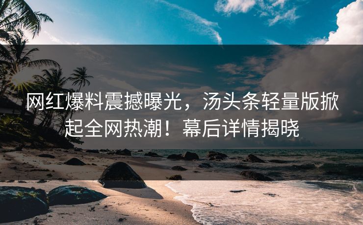 网红爆料震撼曝光，汤头条轻量版掀起全网热潮！幕后详情揭晓