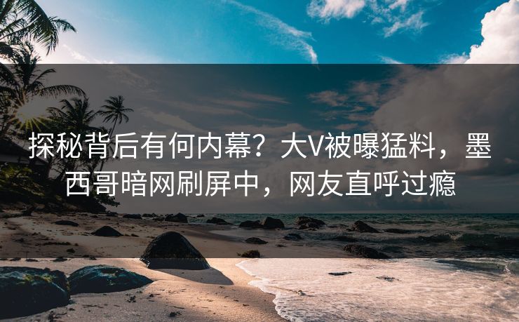 探秘背后有何内幕？大V被曝猛料，墨西哥暗网刷屏中，网友直呼过瘾