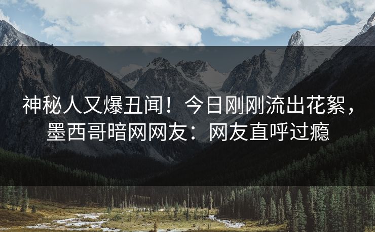神秘人又爆丑闻！今日刚刚流出花絮，墨西哥暗网网友：网友直呼过瘾