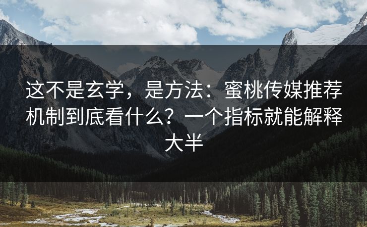这不是玄学，是方法：蜜桃传媒推荐机制到底看什么？一个指标就能解释大半